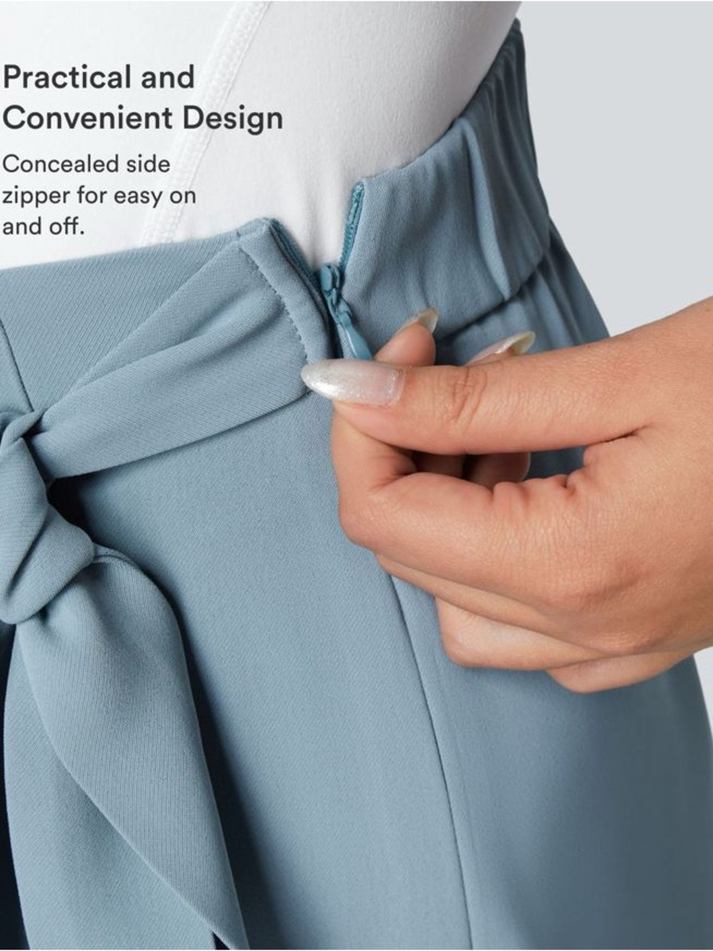 Halara Womens Light Blue Tie-Waist Draped Pants - Picture 6 of 6